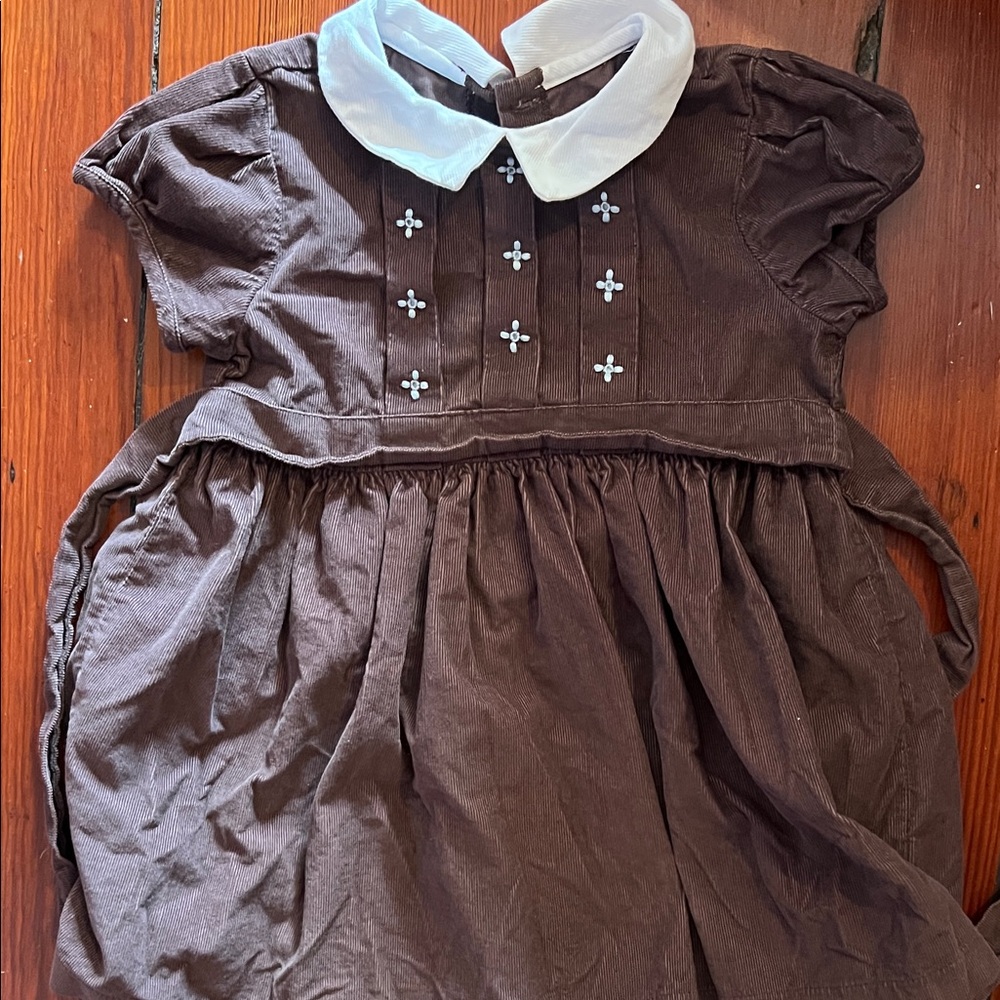 Charming Brown Kids Dress with White Collar